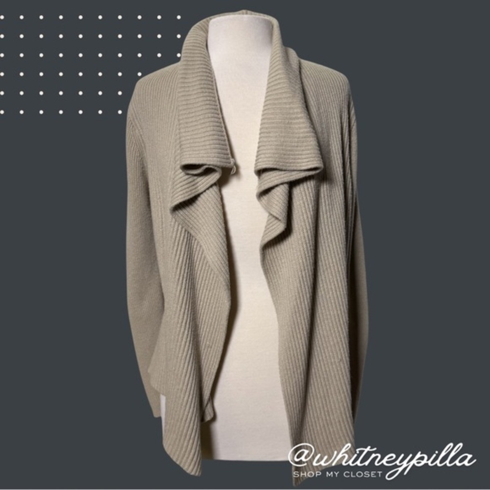 Banana Republic Merino Wool Blend Waterfall Cardigan Tan Ribbed Knit, Size M
